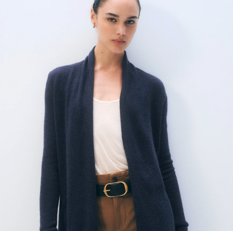 White + Warren Cashmere Mini Trapeze Cardigan in Deep Navy
