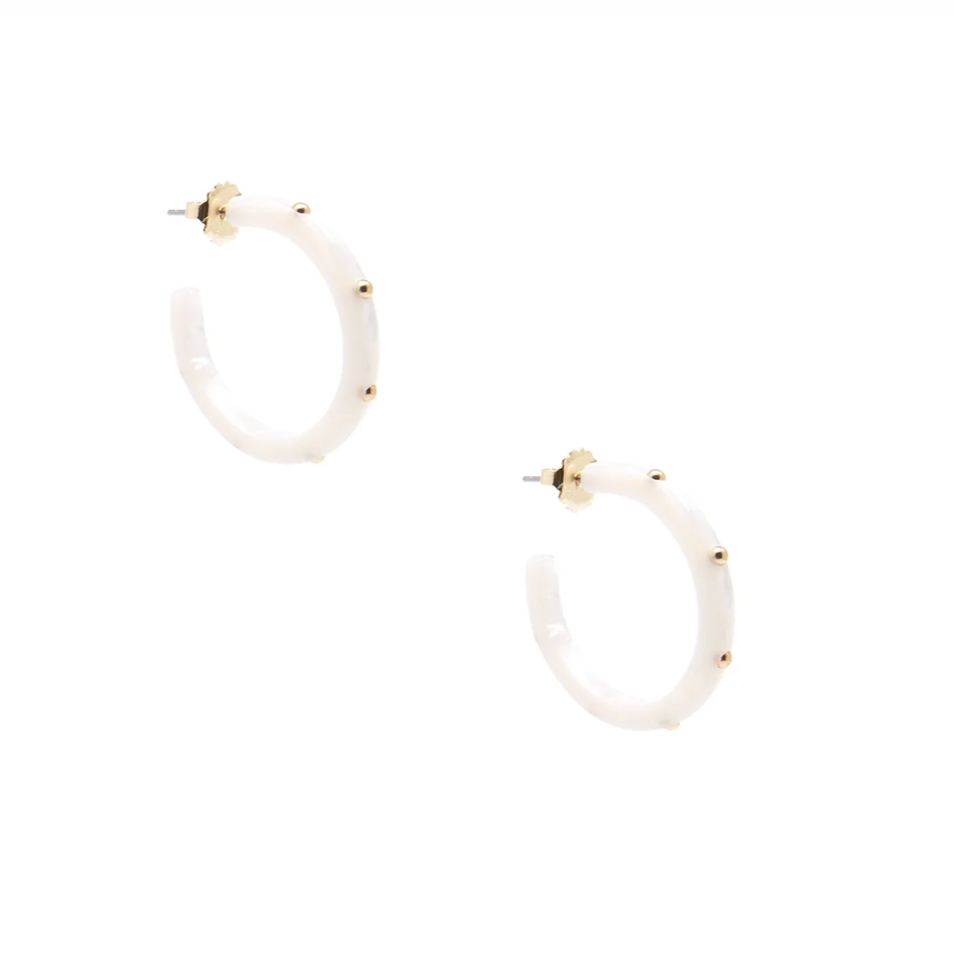 White Studded Hoop Earrings