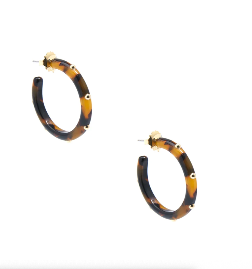 Dark Tortoise Studded Hoop Earrings