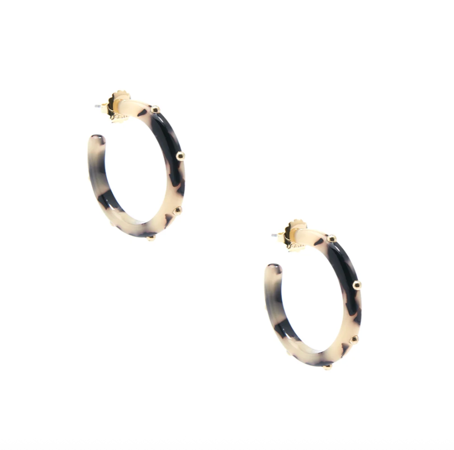 Light Tortoise Studded Hoop Earrings