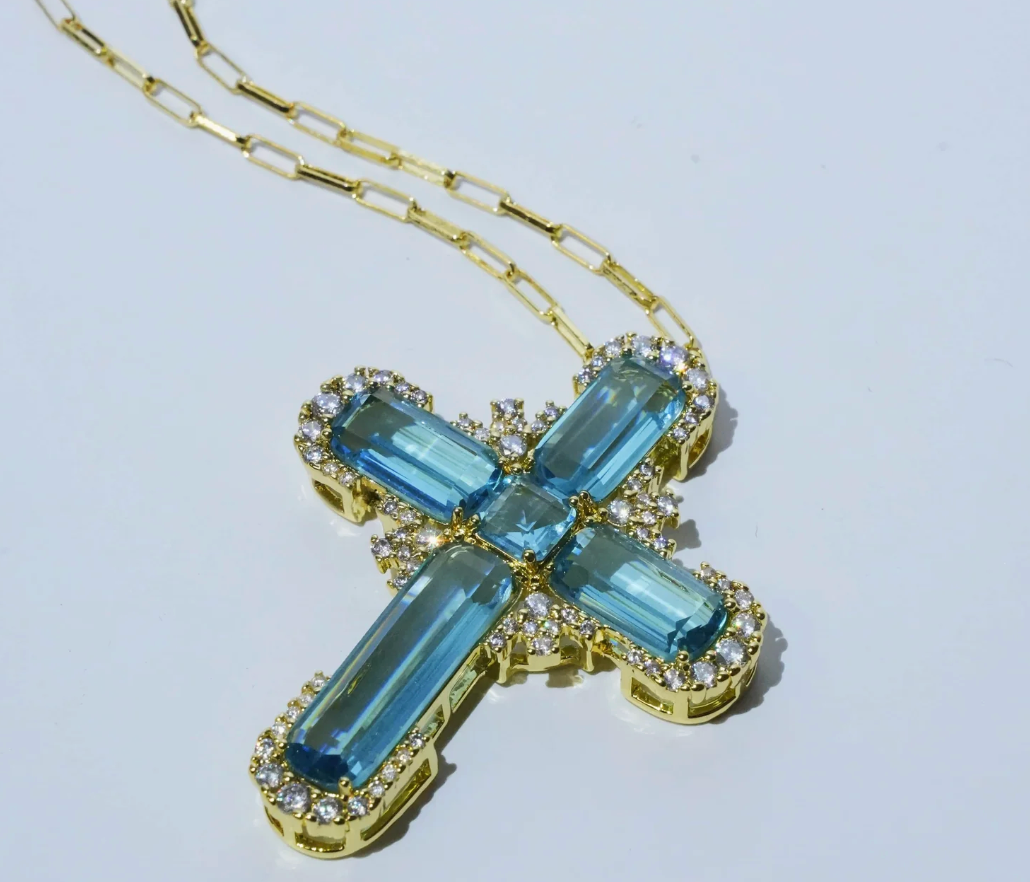 Blue Candy Cross Necklace