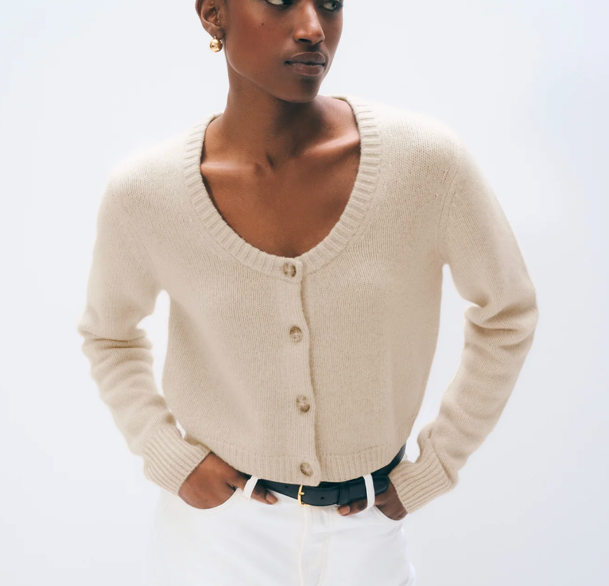 White + Warren Cashmere Scoop Cropped Cardigan in Natural Heather
