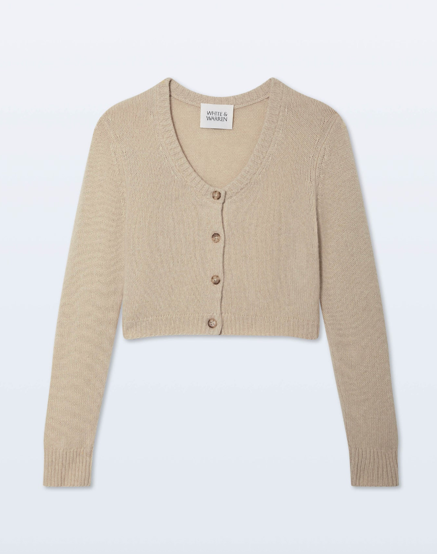 White + Warren Cashmere Scoop Cropped Cardigan in Natural Heather