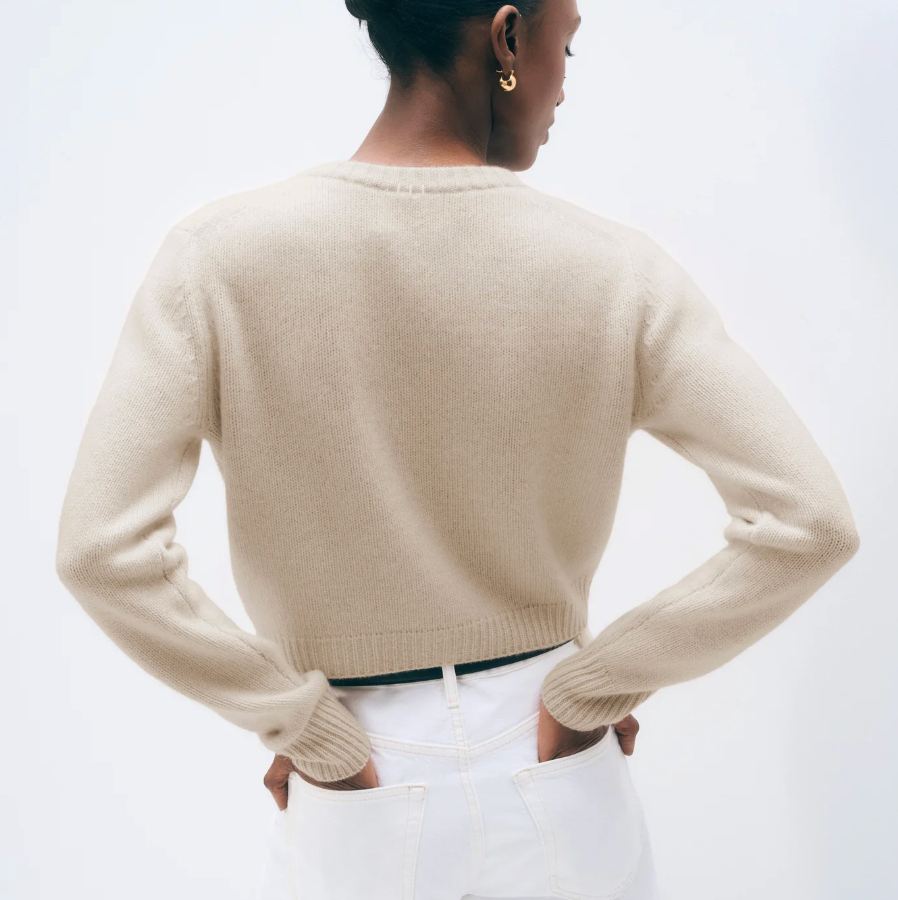 White + Warren Cashmere Scoop Cropped Cardigan in Natural Heather