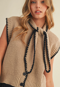 Charlie Knit Top in Taupe and Black with Neck Tie