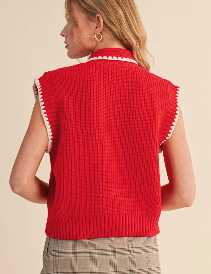 Charlie Knit Top in Red and White with Neck Tie