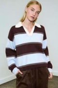 Kennedy Varsity Rugby Sweater in Blue & Chocolate Brown