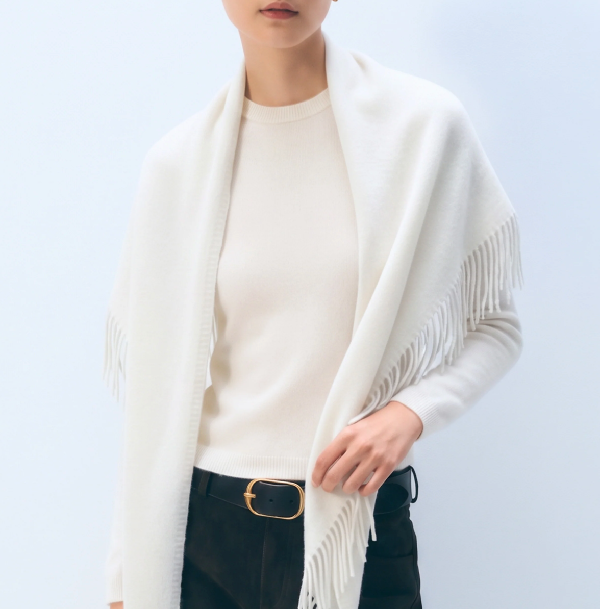 White + Warren Cashmere Blend Triangle Scarf in Soft White