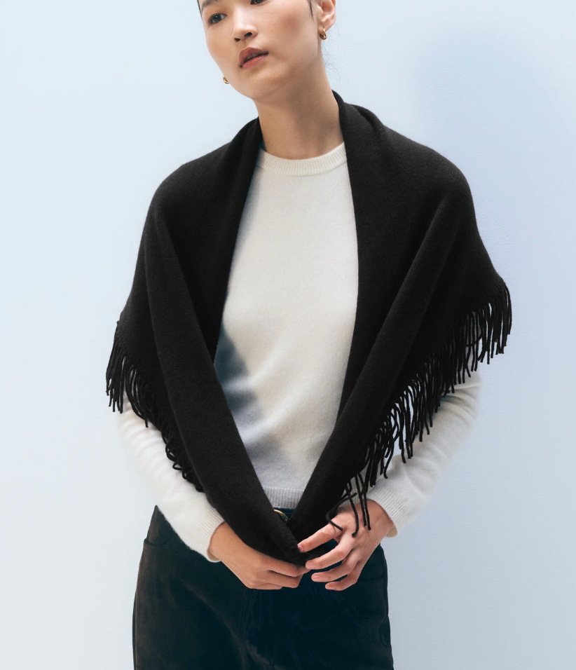 White + Warren Cashmere Blend Triangle Scarf in Black