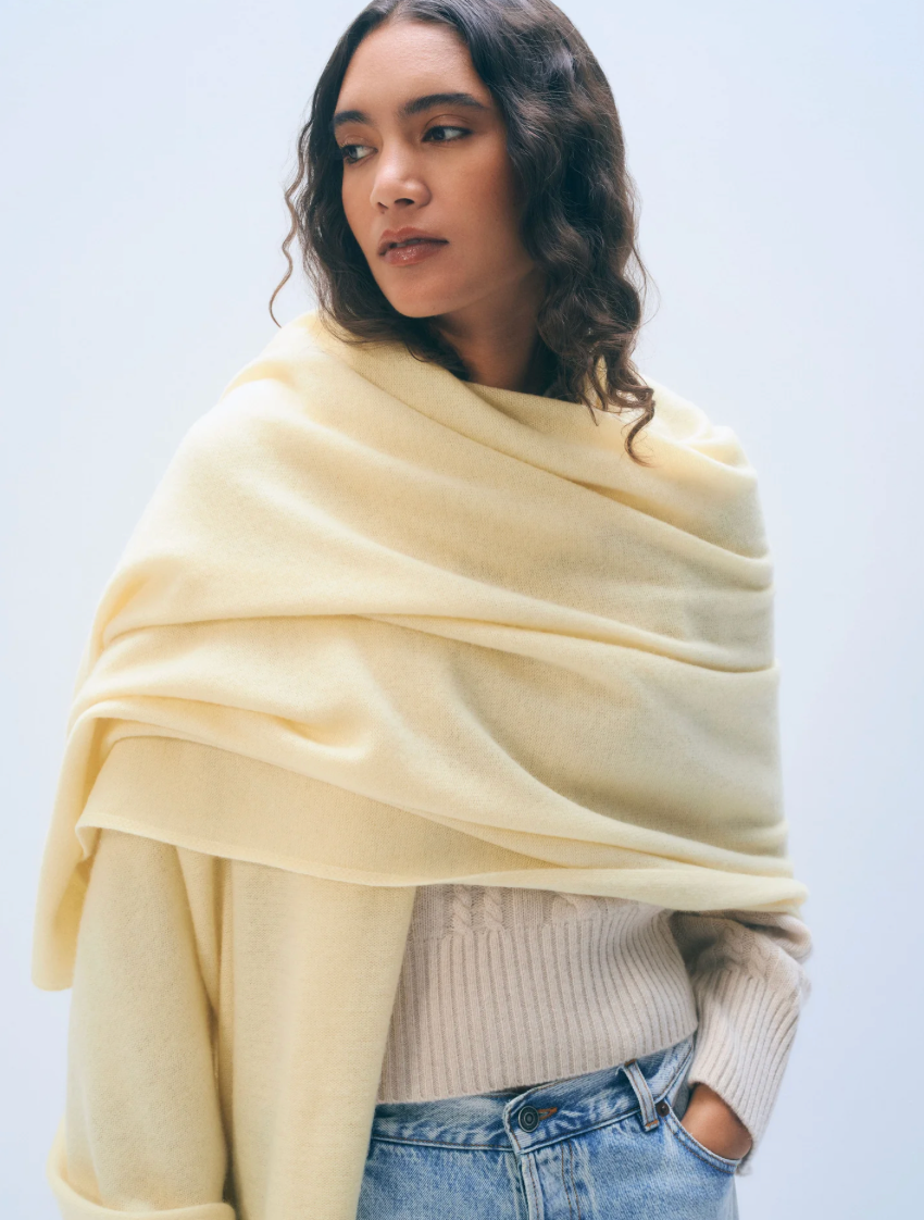 White + Warren Cashmere Travel Wrap in Lemonade Yellow