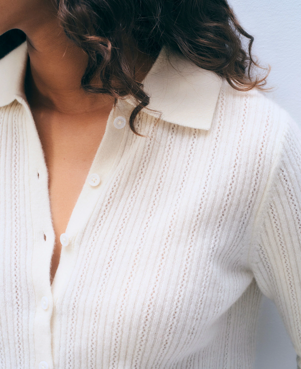 White + Warren Cashmere Pointelle Shirt in Soft White