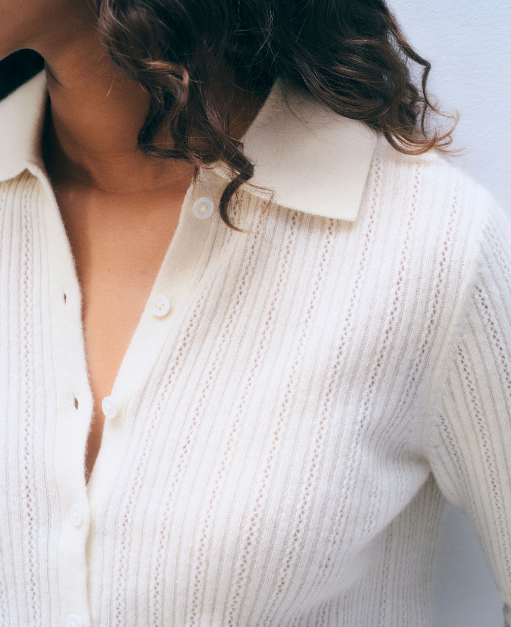 White + Warren Cashmere Pointelle Shirt in Soft White