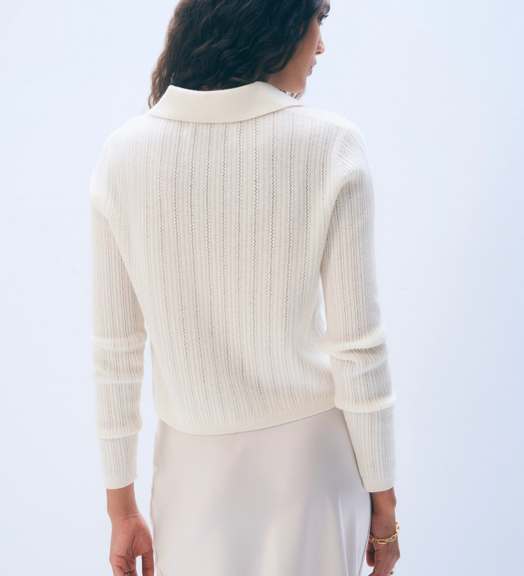 White + Warren Cashmere Pointelle Shirt in Soft White