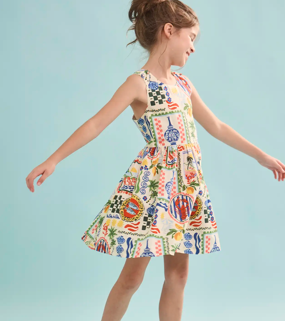 Hunter Bell Kids June Dress in Costal Conversation