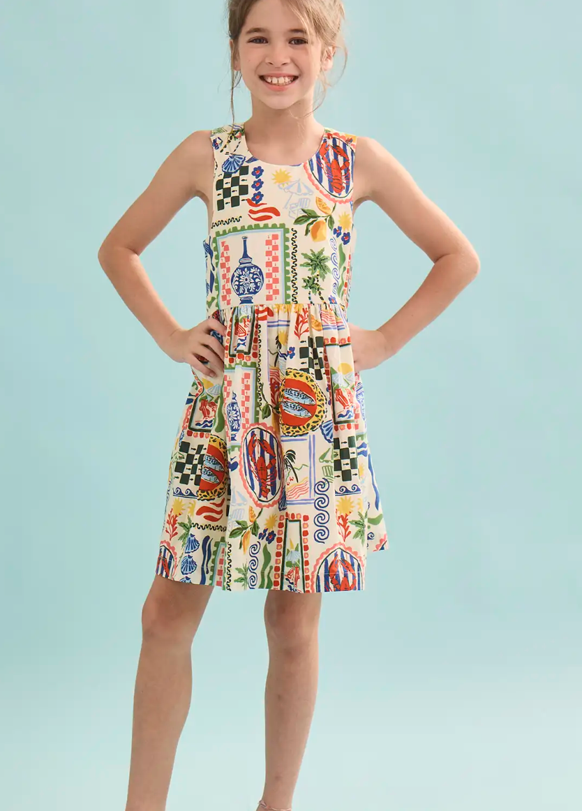 Hunter Bell Kids June Dress in Costal Conversation