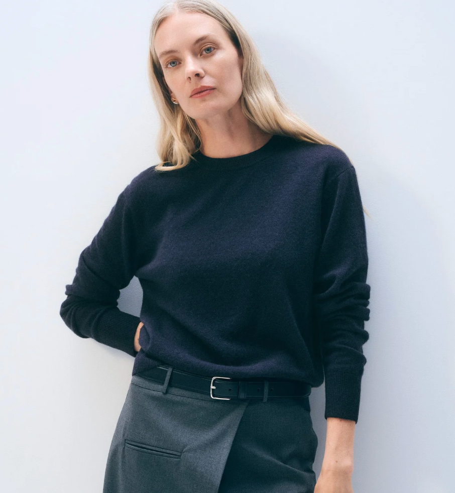 White + Warren Cashmere Crew in Deep Navy