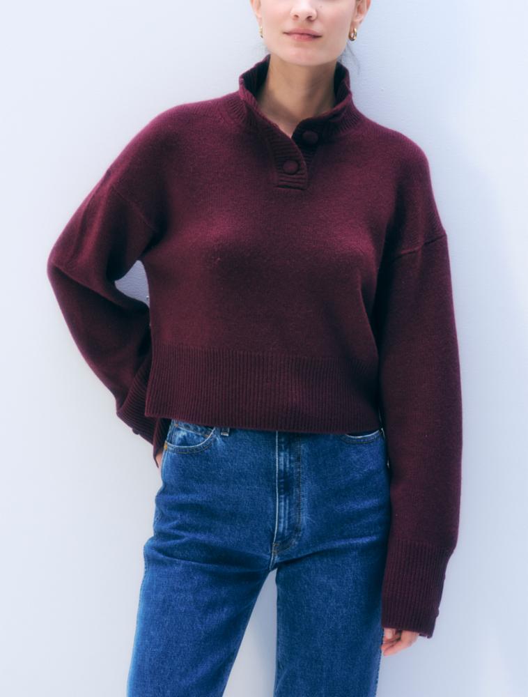 White + Warren Cashmere Blend High Neck Sweater in Oxblood