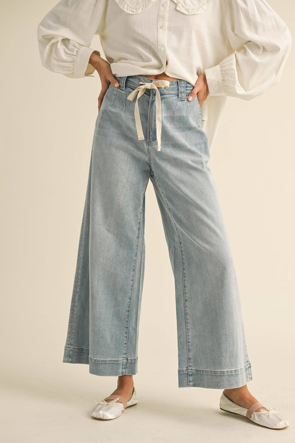 Lola Washed Denim Tie Front Pants