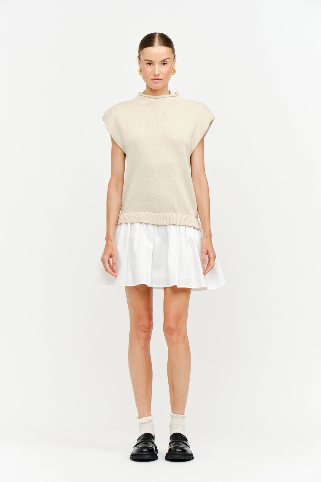 Eleanor Dress in Natural & White