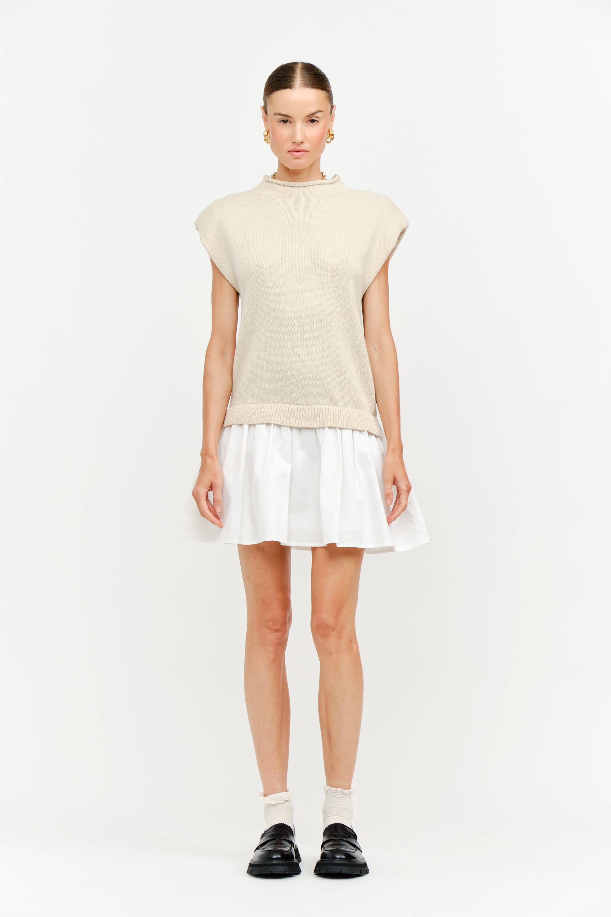Eleanor Dress in Natural & White