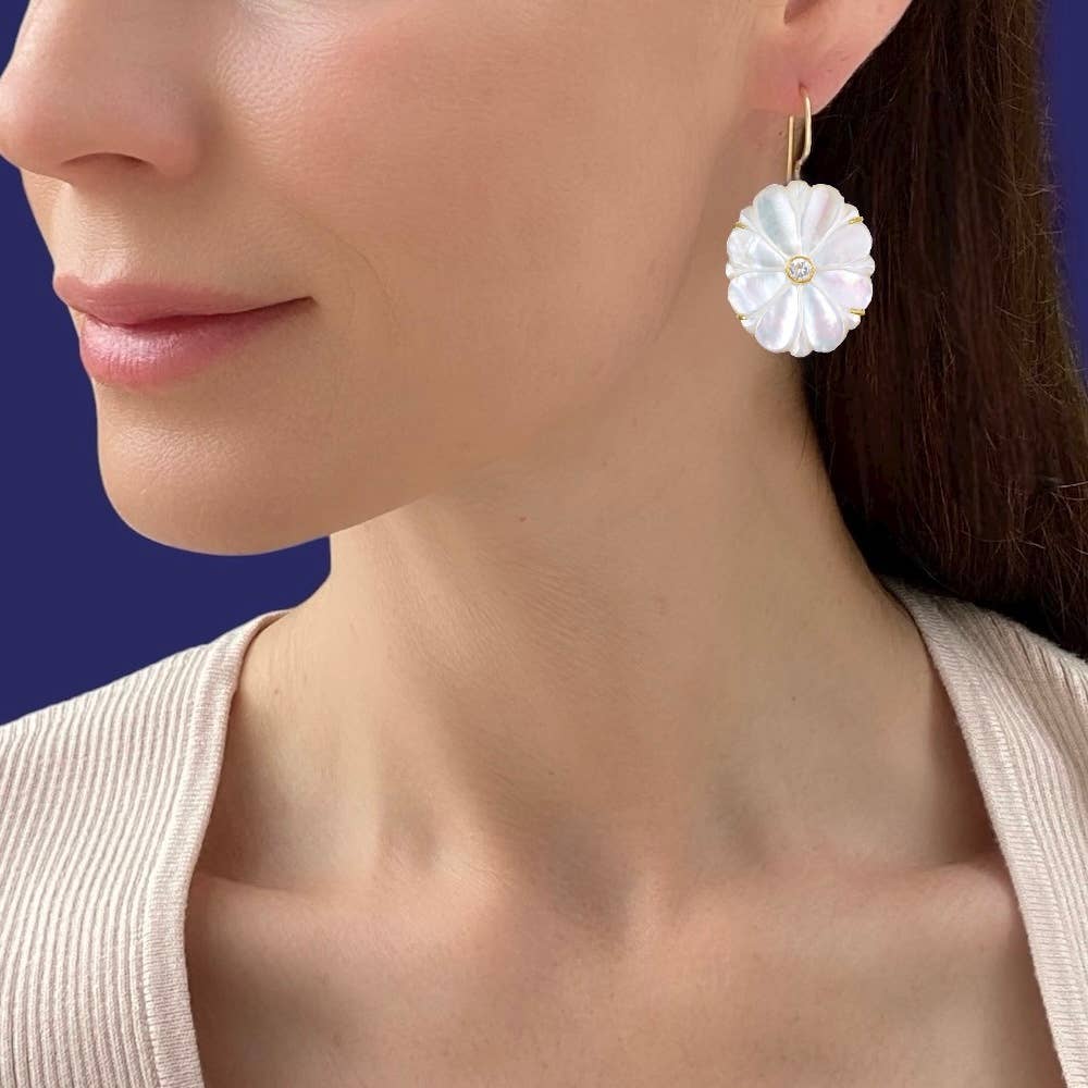 Marigold Earrings in Mother of Pearl & Topaz