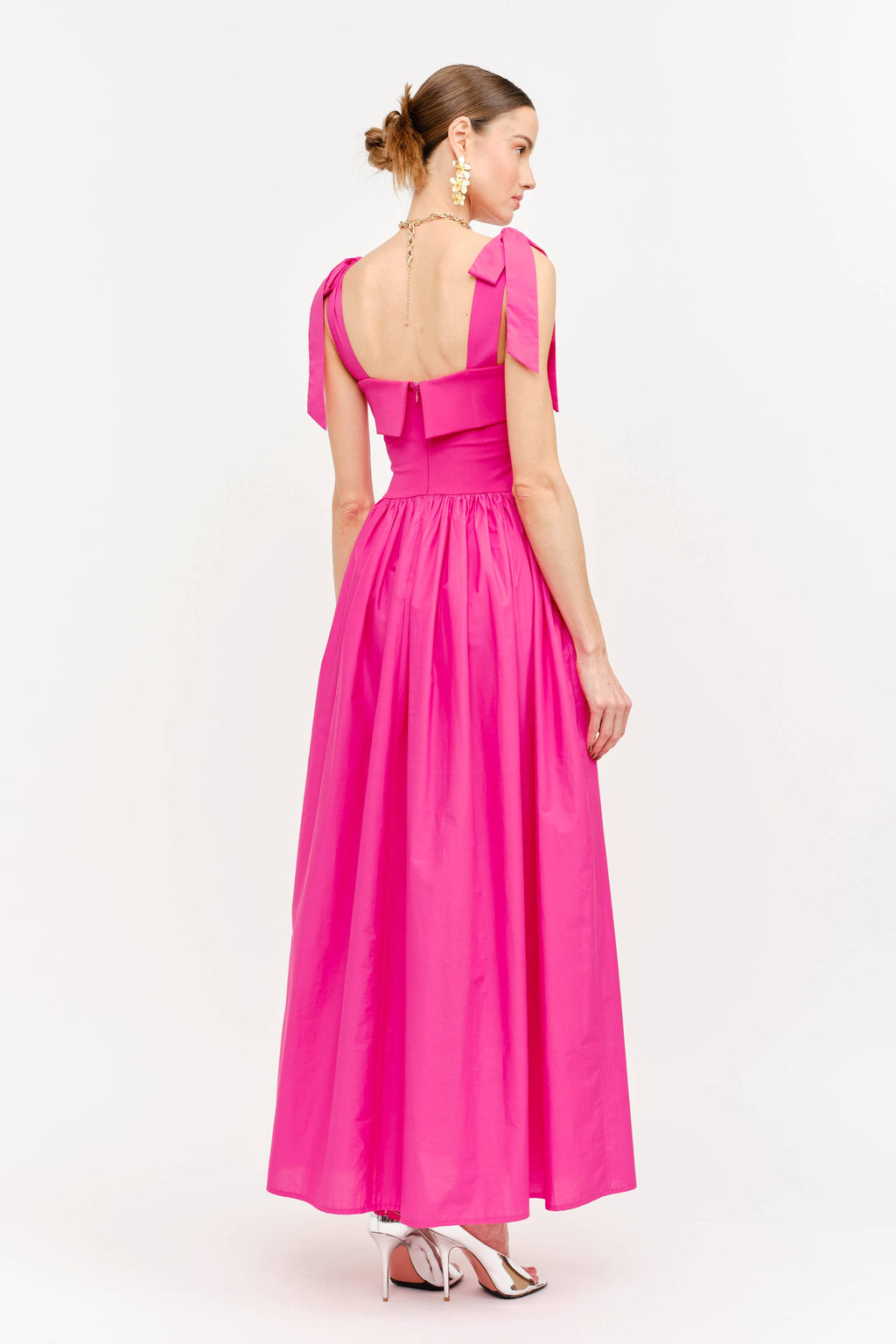 Clara Shoulder Tie Dress in Hot Pink