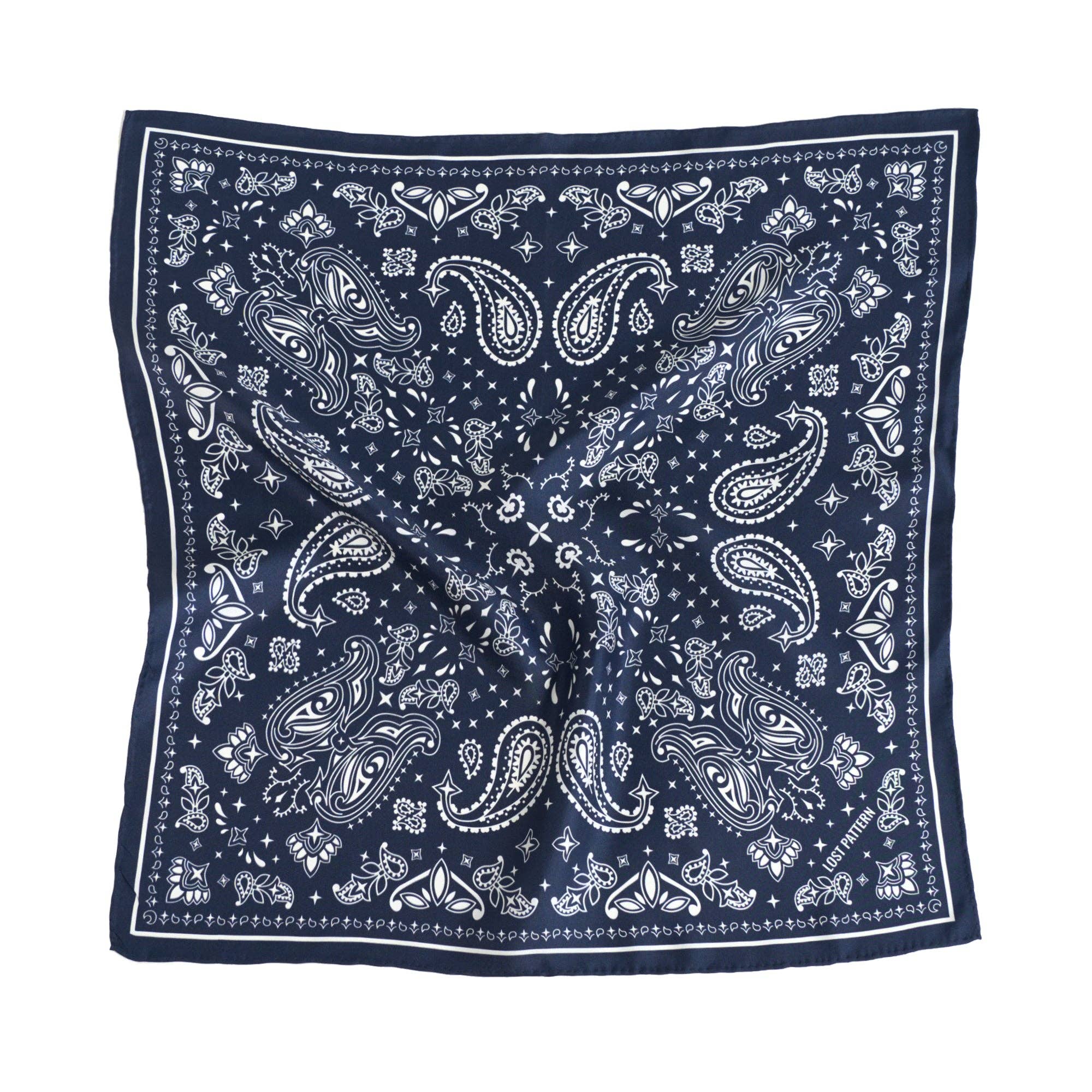 Silk Bandana Scarf in Navy Blue