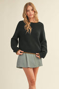 Kennedy Puff Sleeve Sweater in Black & Mocha