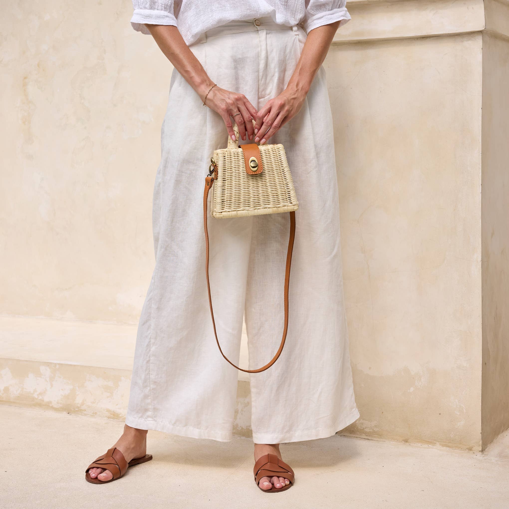 Main Street Ivory Rattan Handbag