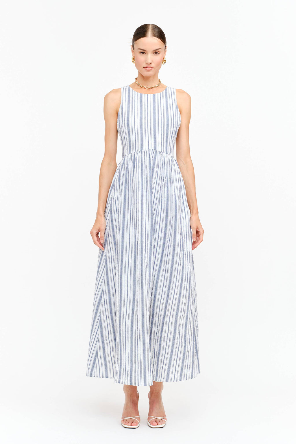 Haddie Dress in Blue Seersucker