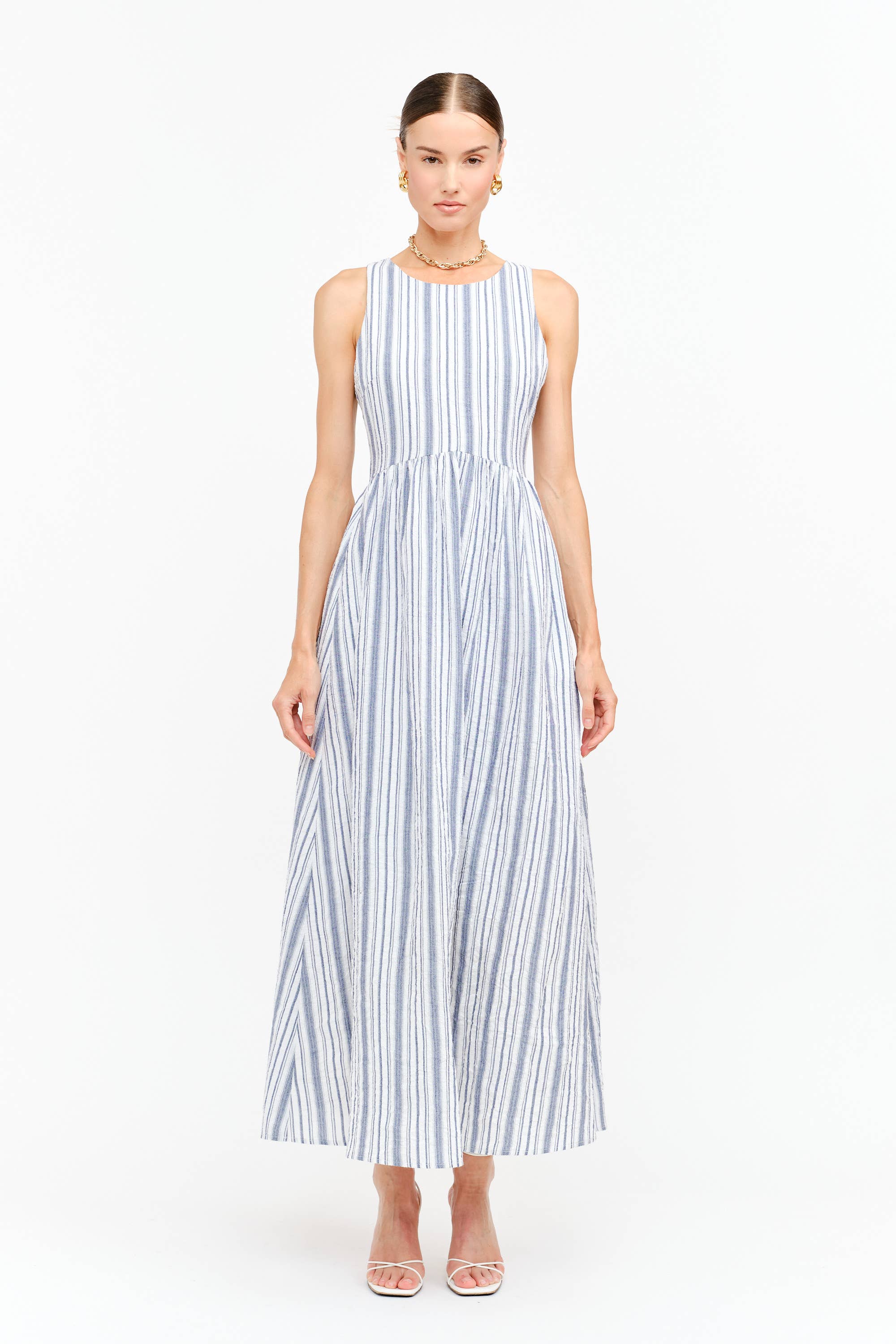 Haddie Dress in Blue Seersucker