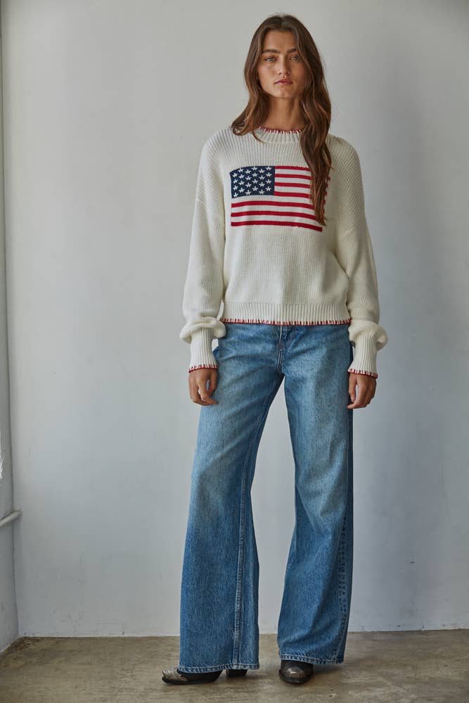 American Flag Sweater with Nantucket Embroidery