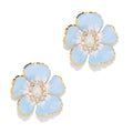 The Pink Reef Small Hand painted Floral in Light Blue White Opal Earrings