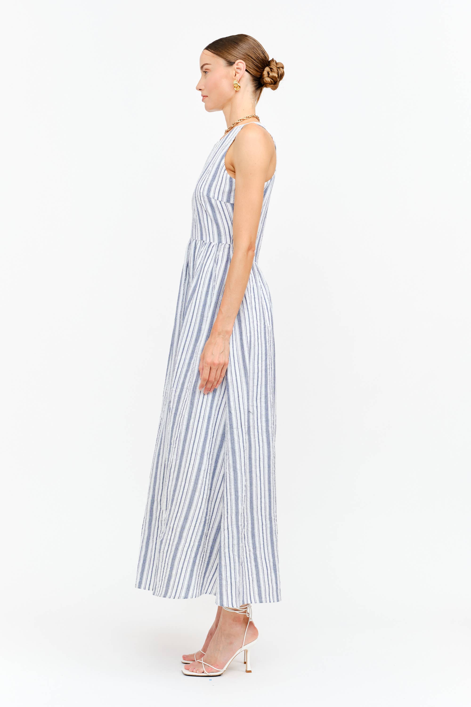 Haddie Dress in Blue Seersucker