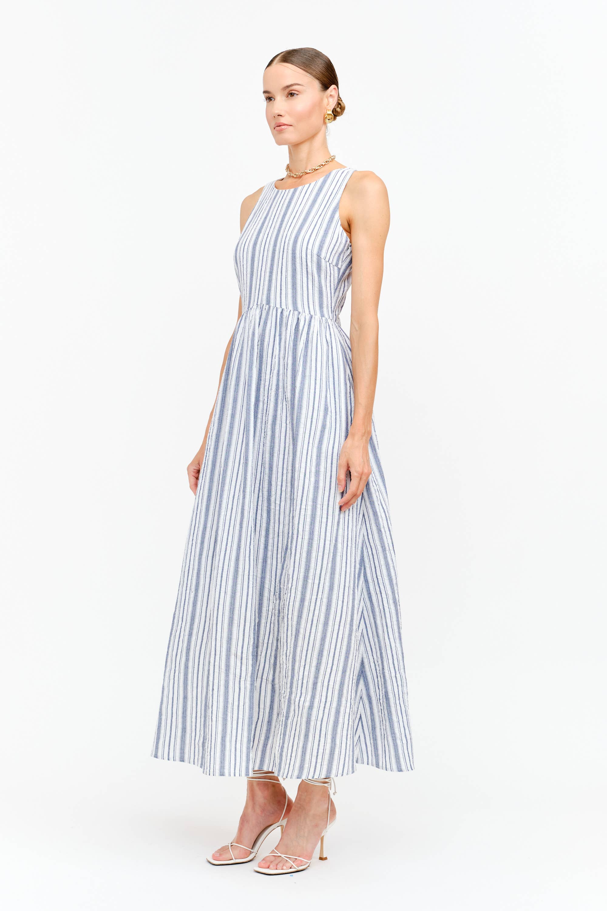 Haddie Dress in Blue Seersucker