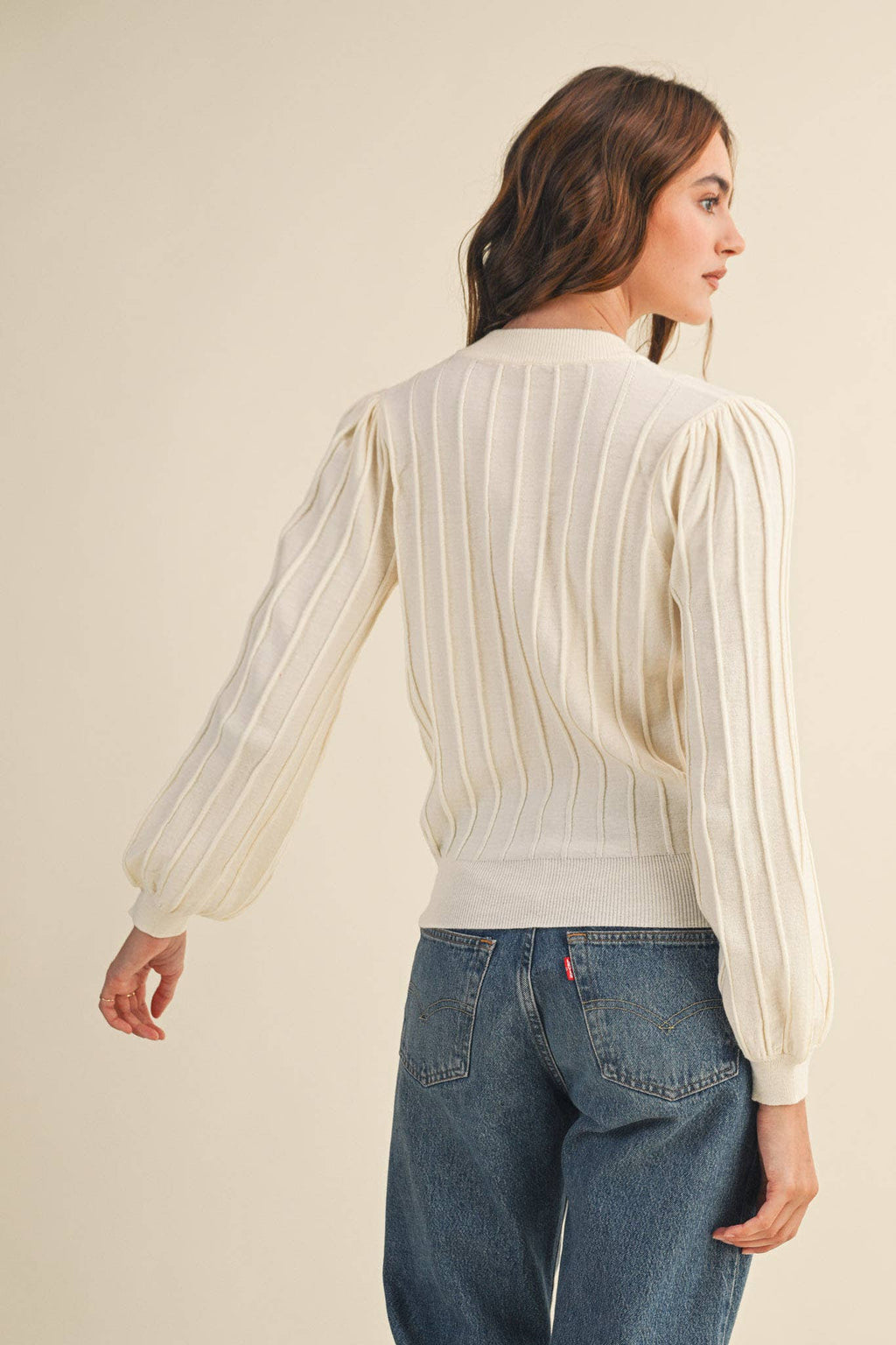 Rowan Ribbed Sweater Cardigan in Ivory