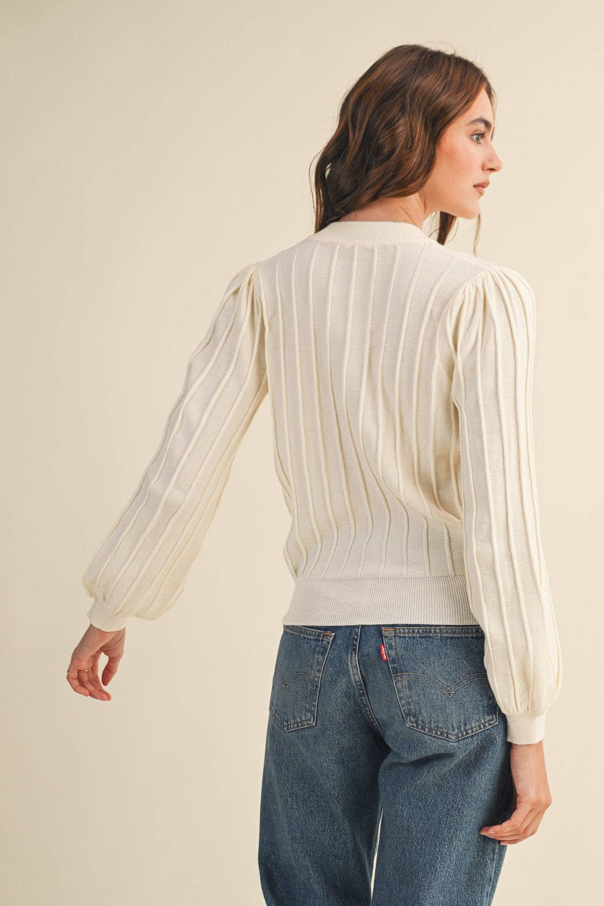 Rowan Ribbed Sweater Cardigan in Ivory