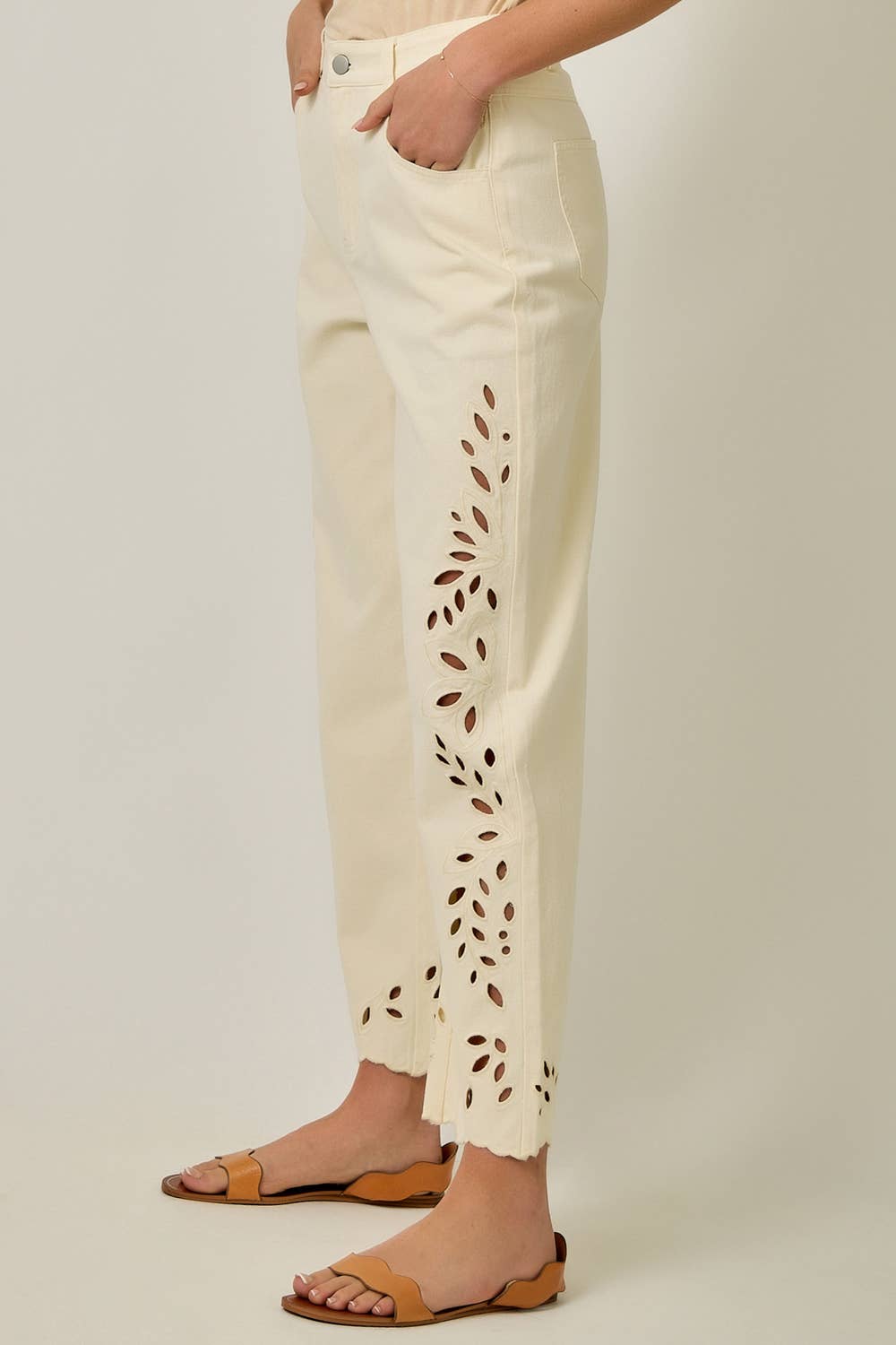 Gracie Eyelet Jean in Ivory