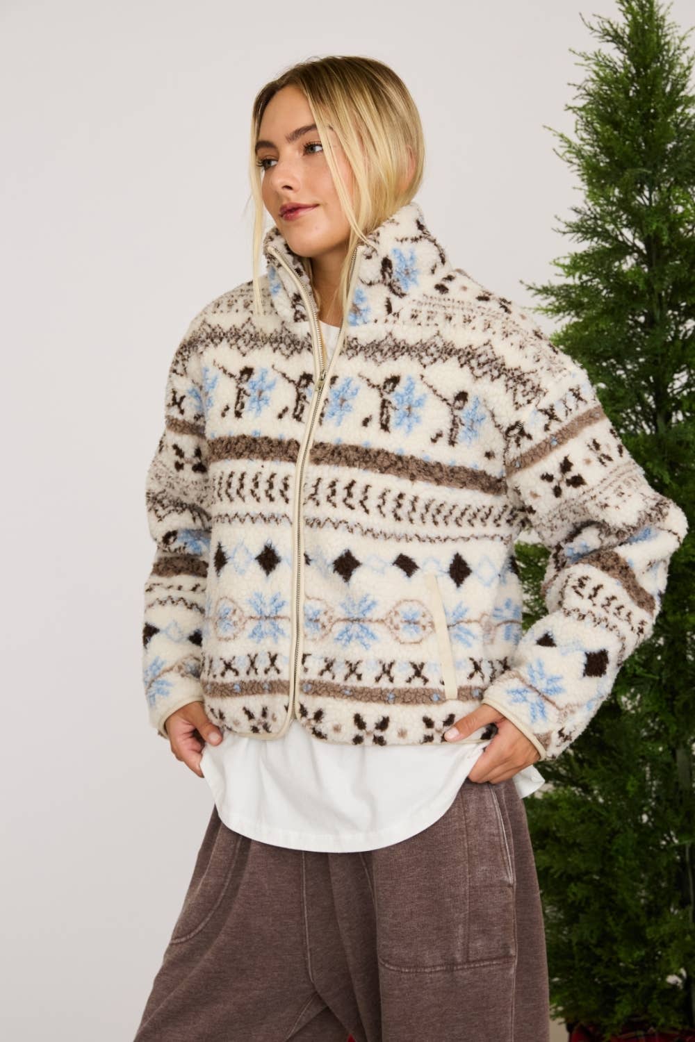 Courtney Fair Isle Holiday Sherpa Jacket