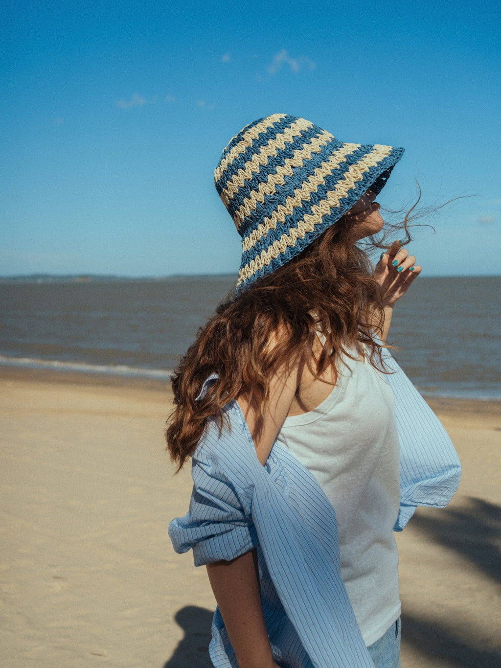 Packable Straw Hat in Blue