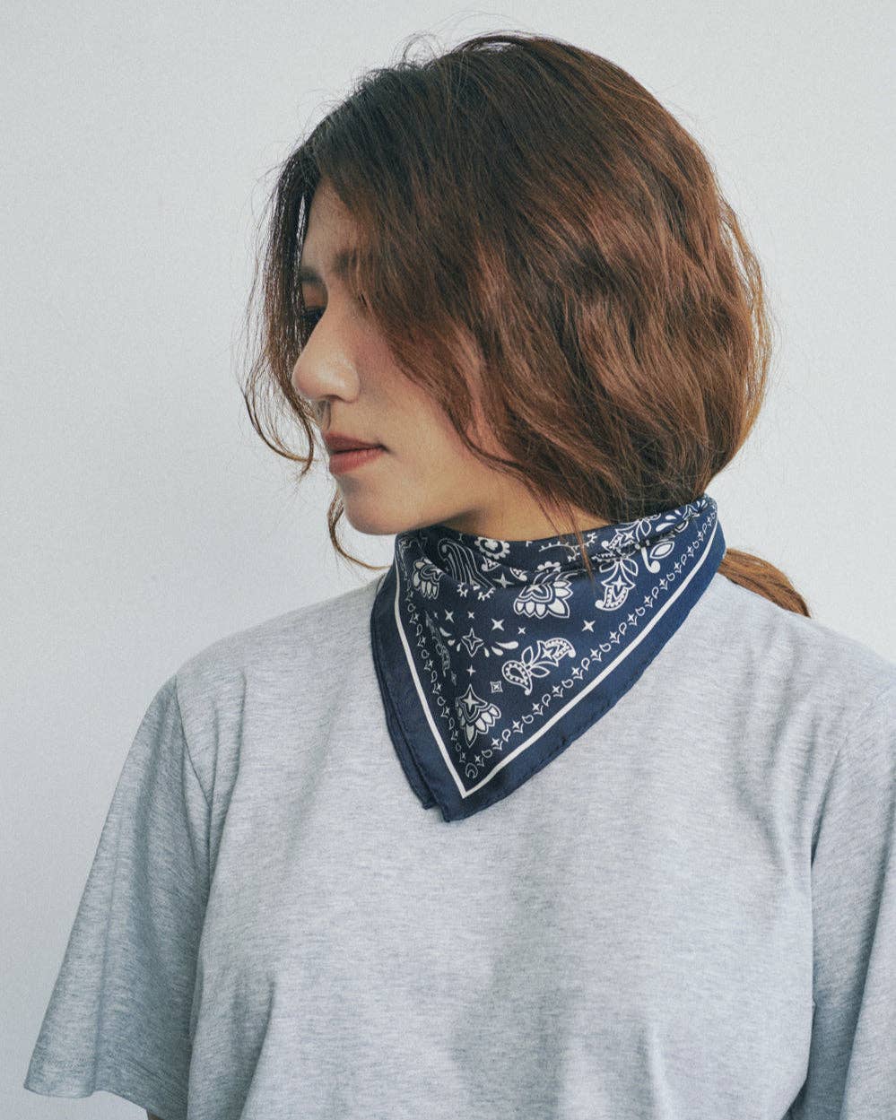 Silk Bandana Scarf in Navy Blue