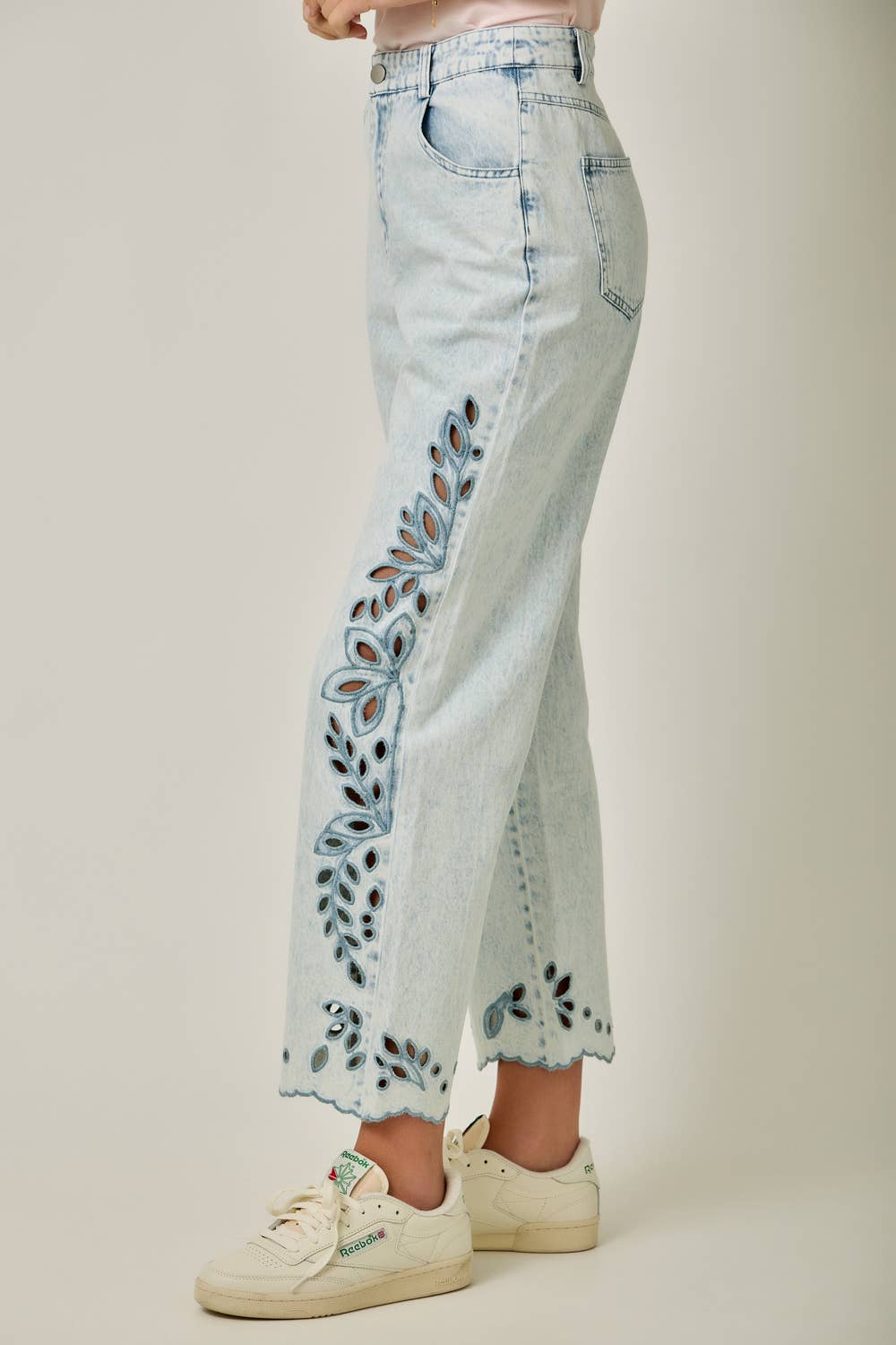 Gracie Eyelet Jeans in Light Wash