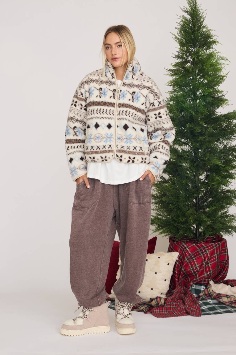 Courtney Fair Isle Holiday Sherpa Jacket