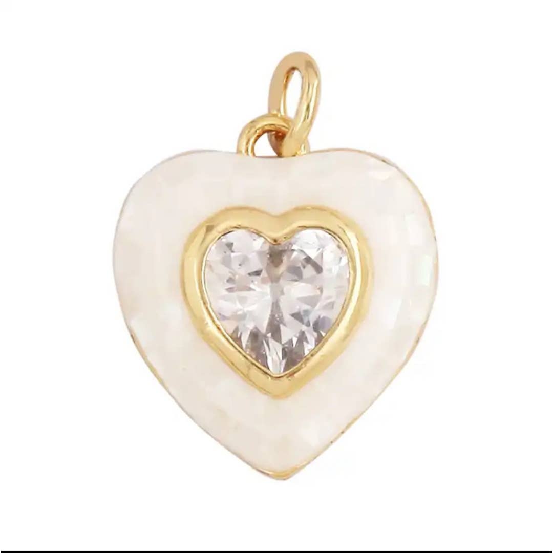 White Zircon Heart Charm