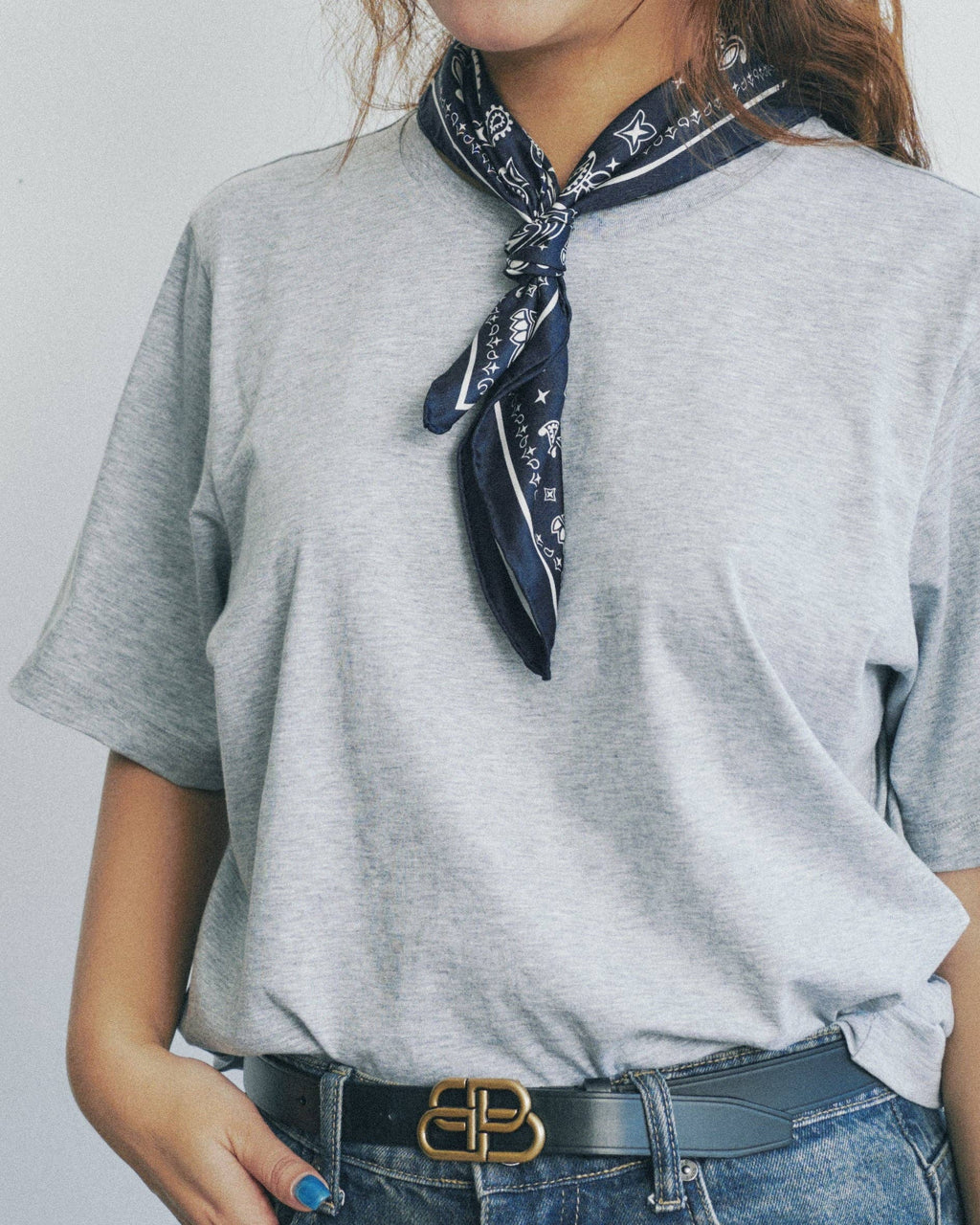 Silk Bandana Scarf in Navy Blue
