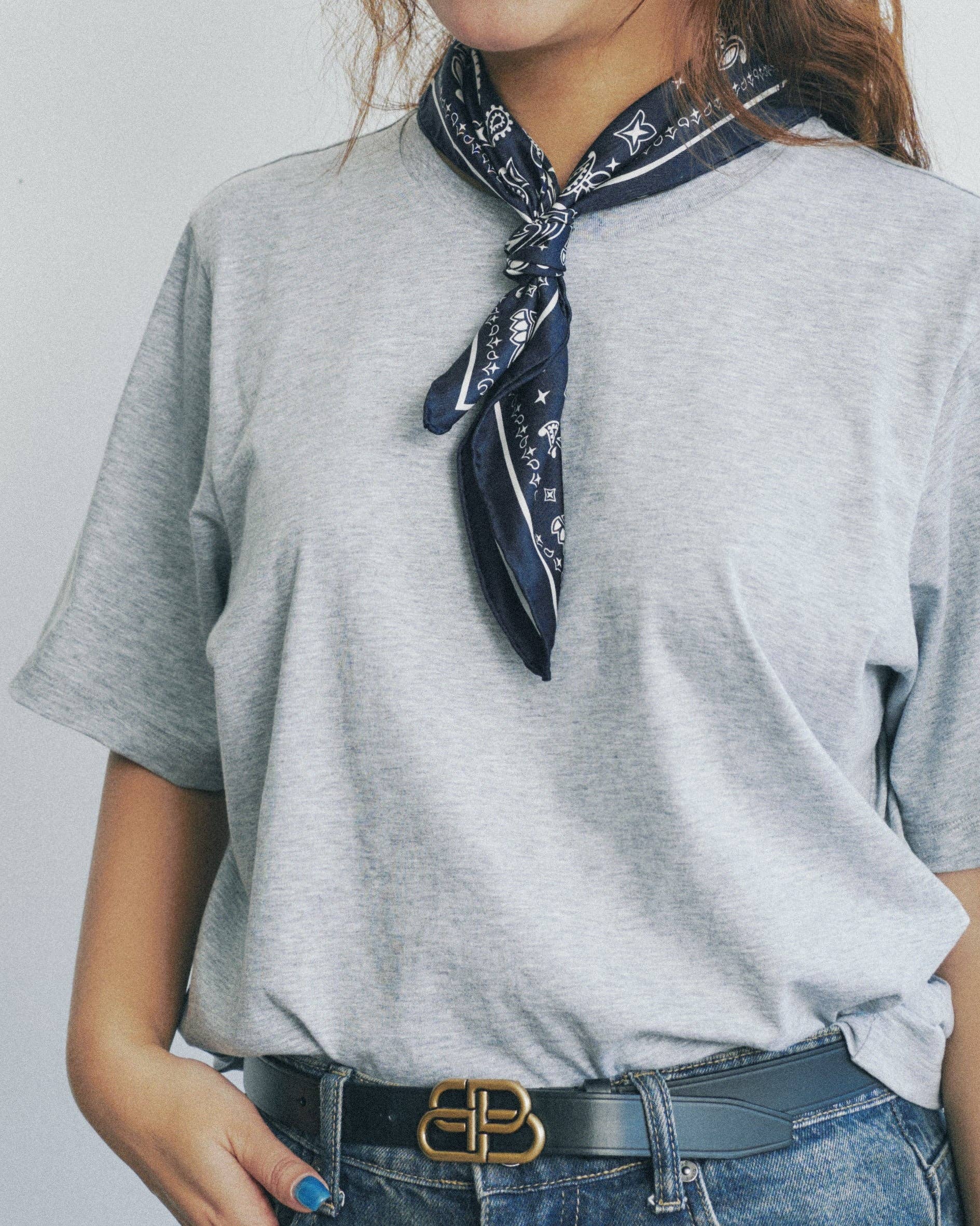 Silk Bandana Scarf in Navy Blue