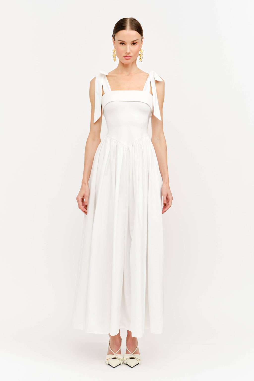 Clara Shoulder Tie Dress in White