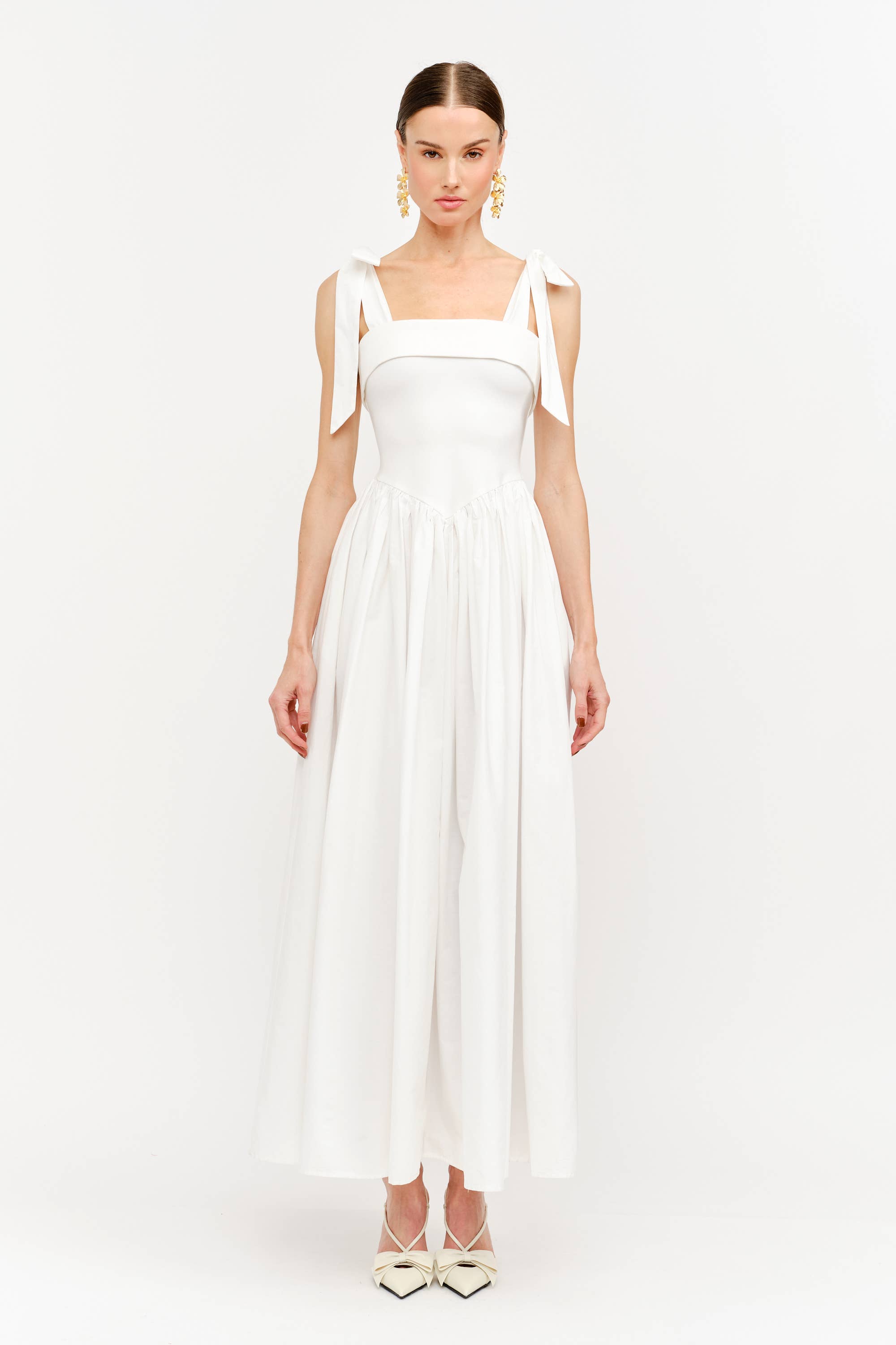 Clara Shoulder Tie Dress in White