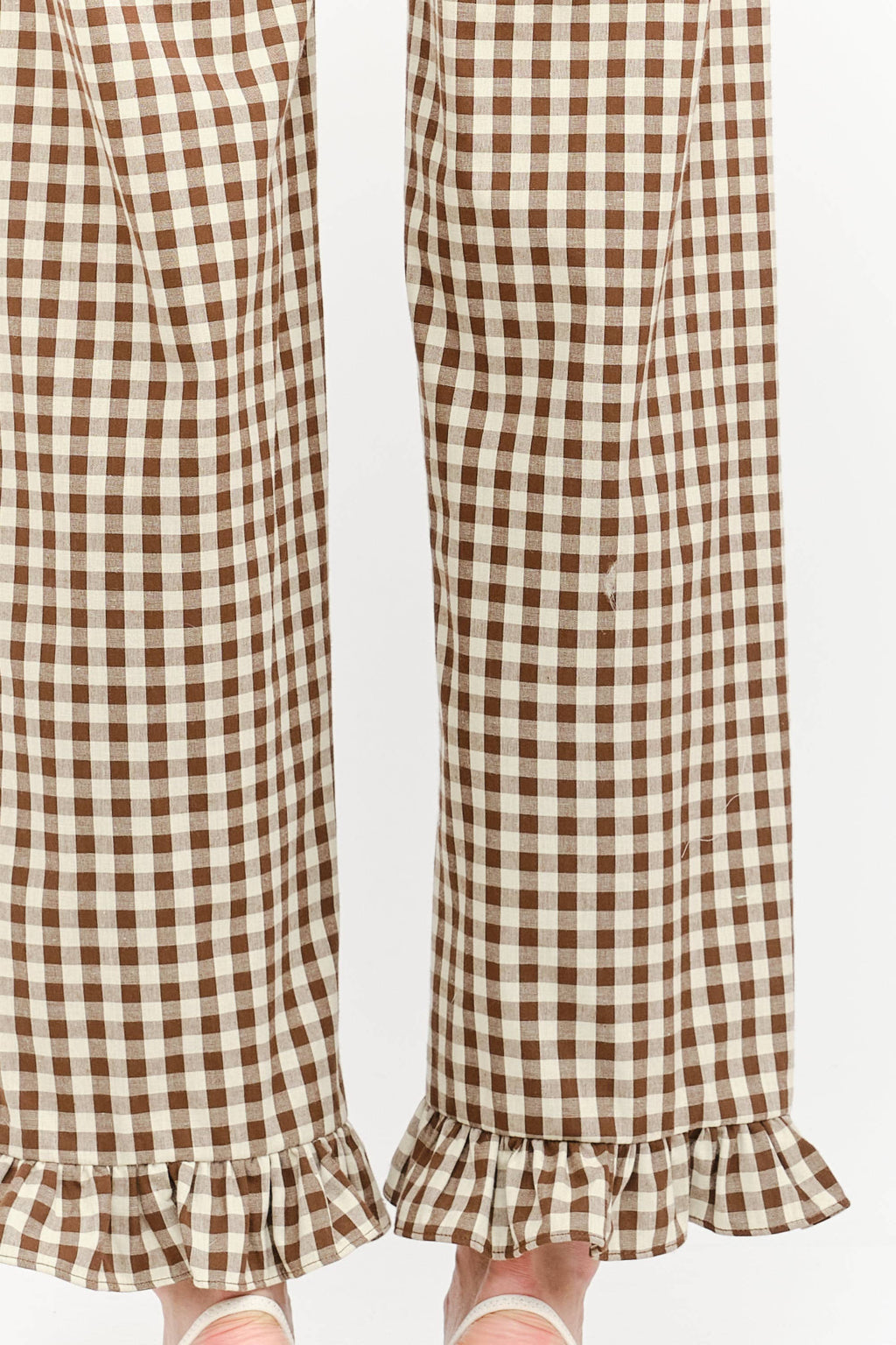 Gracie Gingham Pant with Ruffle Hem in Brown