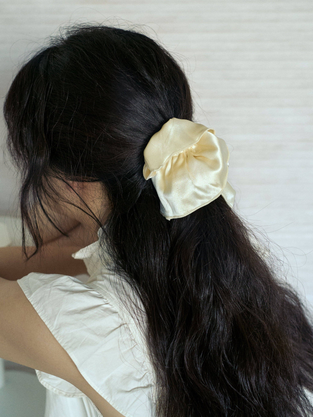 Double-Layer Oversized Silk Scrunchie in Cream